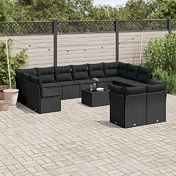 Maison Chic Salon de jardin avec coussins 13 pcs | Ensemble de Table et chaises | Mobilier d'Extérieur noir résine tressée -GKD82975