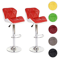 Mendler 2x tabouret de bar Hamilton, chaise de comptoir, bois, similicuir, rotatif ~ rouge