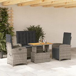 vidaXL Ensemble à manger jardin 4pcs et coussins Gris Résine tressée