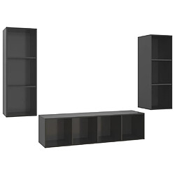 vidaXL Ensemble de meubles TV 3 pcs Gris brillant Bois d'ingénierie