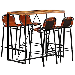 vidaXL Ensemble de bar 5 pcs Bois massif recyclé et cuir de chèvre