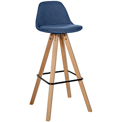 Decoshop26 Tabouret de bar chaise haute x1 repose-pieds style scandinave en tissu bleu structure en bois clair carré 10_0004640