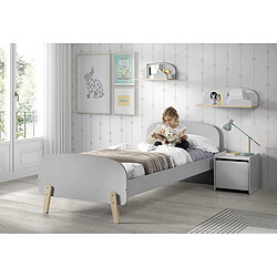 Vipack KIDDY Lit simple en bois laqué et brut et sommier 90x200cm Gris cool