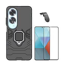 Kit De Film En Verre Trempé À Couverture Complète 5D + Couverture De Défenseur Militaire 3X1 + Support Magnétique L Voiture De Conduite Sûre Phonecare Compatible avec Oppo A60 - Noir