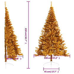 vidaXL Demi sapin de Noël artificiel avec support doré 210 cm PET pas cher