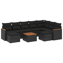 vidaXL Salon de jardin 10 pcs avec coussins noir résine tressée