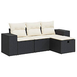 vidaXL Salon de jardin 4 pcs avec coussins noir résine tressée