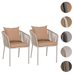 Mendler Set de 2 chaises de jardin HWC-N41, Outdoor accoudoir, résistant aux intempéries Aluminium Seilgeflecht Rope ~ gris clair Coussin taupe