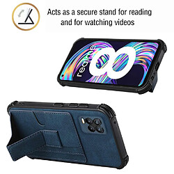 Coque en TPU + PU antichoc, coussin d'angle avec béquille, porte-cartes saphire pour votre Realme 8/8 Pro