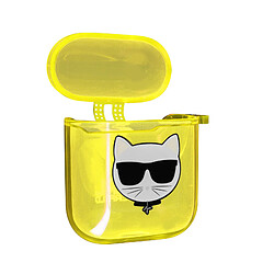 Coque Airpods Silicone gel avec Mousqueton Choupette Ikonik Karl Lagerfeld jaune