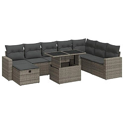 vidaXL Salon de jardin 9 pcs avec coussins gris résine tressée