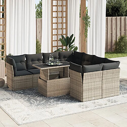 vidaXL Salon de jardin 9 pcs avec coussins gris résine tressée