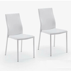 Inside 75 Lot de 2 chaises design HELLEN polyuréthane façon cuir blanc et acier blanc