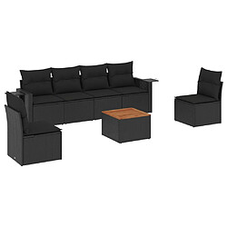 vidaXL Salon de jardin 7 pcs avec coussins noir résine tressée