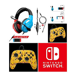 Power A Manette filaire SWITCH Pokémon Pikachu Moods Officielle Nintendo avec Câble USB détachable + CASQUE SWITCH ROUGE ET BLEU