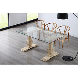 Avis Pegane Table à manger rectangulaire en verre trempé avec pieds en bois de chêne sculpté - Longueur 160 x Profondeur 90 x Hauteur 76 cm