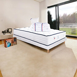 LUXURY LITERIE Ensemble Matelas Patriote, 27 cm, ressorts ensachés, ferme, face été/hiver + sommier blanc ep 13cm + oreiller + couette, 90x190cm