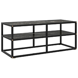 vidaXL Meuble TV noir avec verre marbre noir 100x40x40 cm