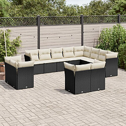 Maison Chic Salon de jardin 12 pcs avec coussins | Ensemble de Table et chaises | Mobilier d'Extérieur noir résine tressée -GKD91058