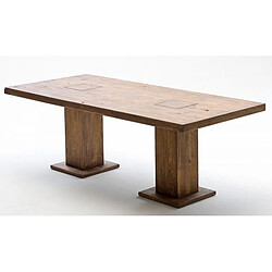 Table à manger en chêne massif laqué Bassano avec 2 colonnes - L.180 x H.76 x P.90 cm -PEGANE-