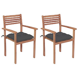 vidaXL Chaises de jardin lot de 2 et coussins anthracite Bois de teck