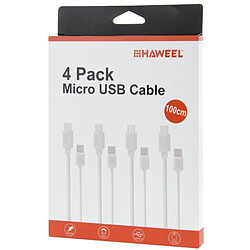 Avis Wewoo Câble pour Samsung, Huawei, Xiaomi, LG, HTC et autres Smartphones 4 PCS 1 m haute vitesse Micro USB vers USB Data Cable de recharge de données Kits,