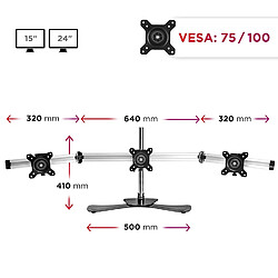 Avis Duronic DM753 Support Triple 3 écrans de PC sur Socle | Hauteur Ajustable | Rotatif et Inclinable | Compatibilité avec Moniteur VESA 75/100 | Potence et Bras en Aluminium | Passe câble Inclus