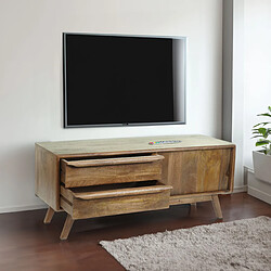 Mendler Meuble TV HWC-L96, Table de télévision Lowboard Commode Armoire, tiroirs en bois massif Mango 46x110x35cm