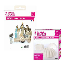 Graines Creatives 9 moules en latex Santons - Crèche de Noël + Céramique à froid 1 kg