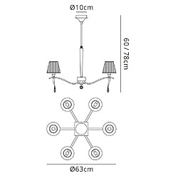 Luminaire Center Suspension Siena rond 6 Ampoules E14, chrome poli avec Abat jour noirs et cristal noir