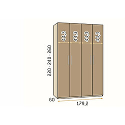 Avis Inside 75 Armoire 4 portes Cadres standard 179,2 x 220 cm structure Habana façade Polar poignée Barra Blanco