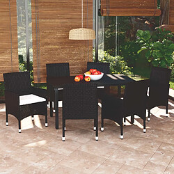 Maison Chic Mobilier à dîner 7 pcs de jardin avec coussins - Ensemble table et chaises d'extérieur - Salon/Mobilier de jardin classique Résine tressée Noir -MN72183