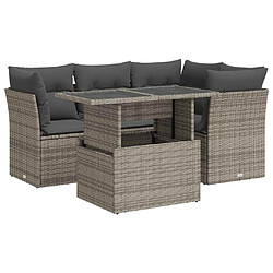 vidaXL Salon de jardin 5 pcs avec coussins gris résine tressée