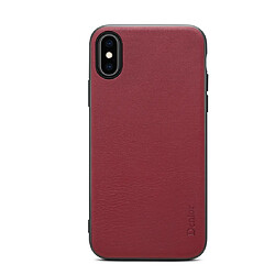 Wewoo Coque Pour iPhone XR Denior V7 Housse de protection en cuir de vachette de luxe voiture de luxe rouge foncé