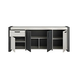 Avis Vente-Unique Buffet enfilade CESAR - Décor Portofino gris et Steam noir - 1 Tiroir et 4 Portes - L 217,8 x P 49,8 x H 86,7 cm -