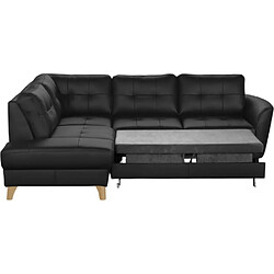 Acheter VENESETTI Canapé d'angle convertible en cuir italien de luxe 5 places NORIA avec coffre, noir, angle gauche