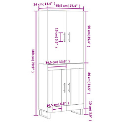 vidaXL Buffet haut Chêne marron 69,5x34x180 cm Bois d'ingénierie pas cher