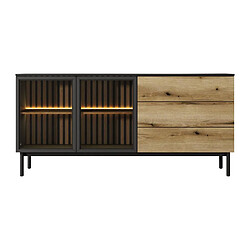 Vente-Unique Buffet 2 portes et 3 tiroirs avec LEDs - Naturel et noir - LABENIA