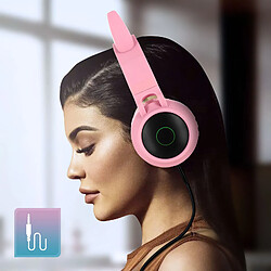 Avizar Casque Audio Bluetooth Design Oreilles Chat Animation lumineuse 12h - rose pas cher