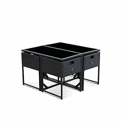 Acheter Table de jardin en résine 4 places – FIRENZE 4 – coloris noir, coussins blancs, table encastrable | sweeek