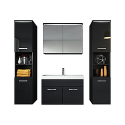 Auco Meuble de salle de bain de Paso xl 80x40cm lavabo Noir brillant – Armoire de rangement Meuble lavabo armoire miroir