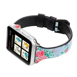 Wewoo Lettre T Forme Simple Floral Bracelet de montre en cuir véritable avec boucle en acier inoxydable pour Apple Watch séries 3 et 2 et 1 38 mm (bleu) pas cher