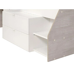 Vente-Unique Lit avec bureau et rangements - 90 x 190/200 cm - Blanc et naturel - GISELE pas cher