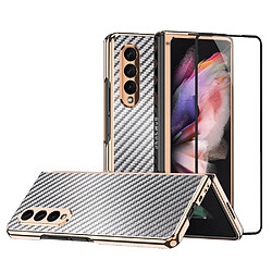 Coque en TPU + PU texture en fibre de carbone gris pour votre Samsung Galaxy Z Fold3 5G