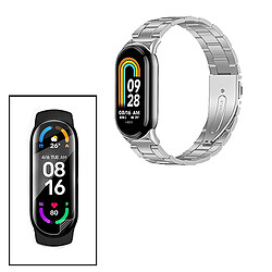 PHONECARE Kit Bracelet Acier Stainless Lux + Outil + Film Protectora D'écran Gel Full Cover pour Xiaomi Mi Band 8 - Gris