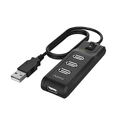 HAMA Hub USB, 4 ports, USB 2.0, 480 Mbit/s, interrupteur marche/arrêt