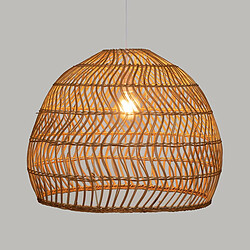 Pegane Lampe suspendue, Suspension luminaire en bois de rotin coloris beige et fer blanc - diamètre 58 x Hauteur 47,50 cm