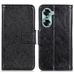 Etui en PU texture nappa, magnétique double face avec support noir pour votre Honor 60