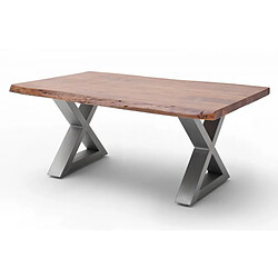 Pegane Table basse en bois d'acacia massif noyer / acier inoxydable - L.110 x H.45 x P.70 cm