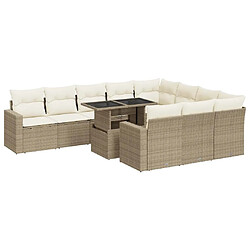 vidaXL Salon de jardin 11 pcs avec coussins beige résine tressée